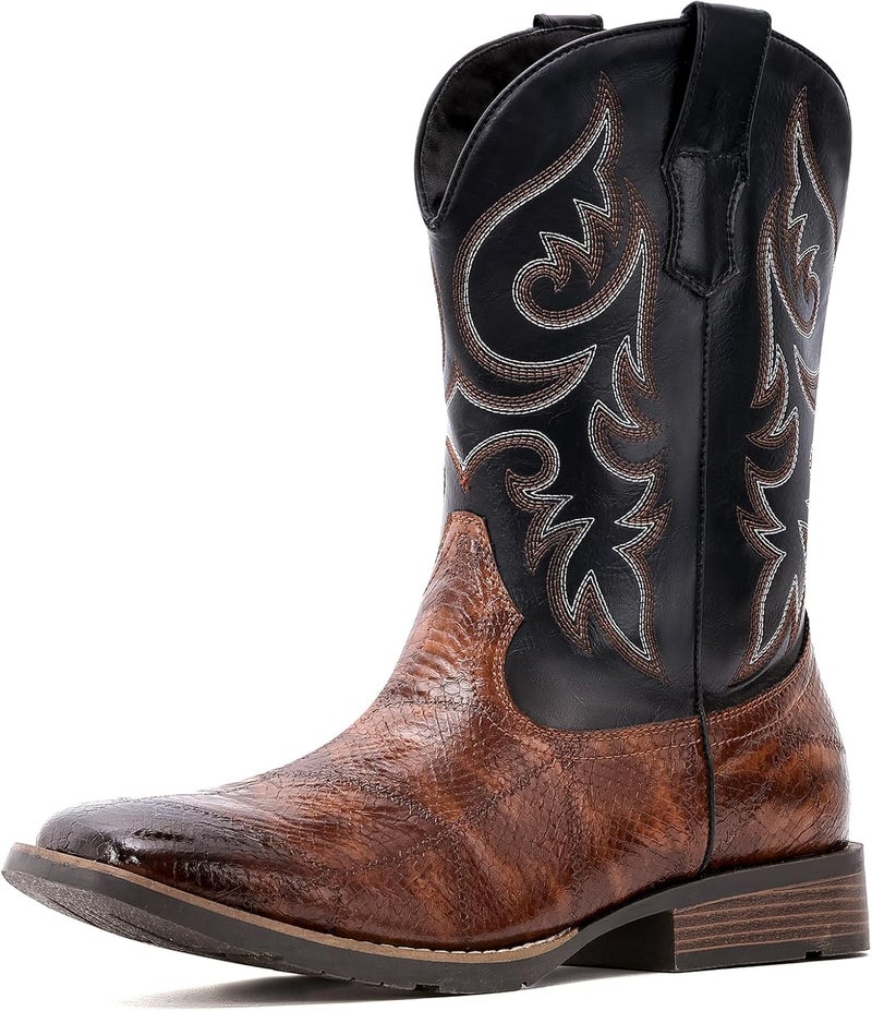 IUV Cowboy Boots Men Square Toe Western Boots Durable Classic Embroidered boot Pull On Slip Resistant Boot - Image 1